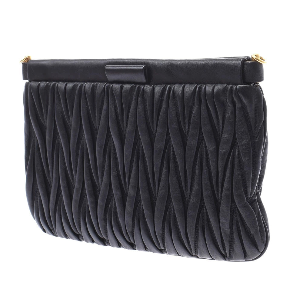 Miu Miu Matelasse Clutch Bag Lambskin Black Shoulder Black